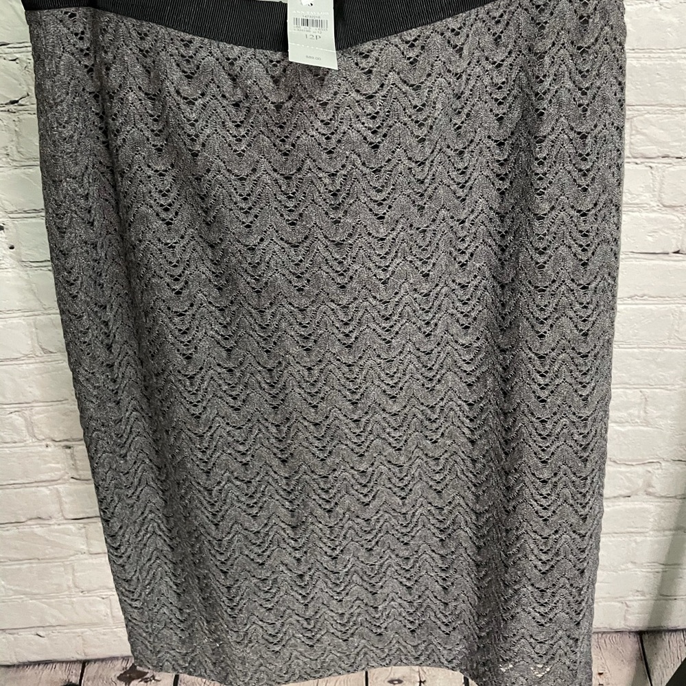 NWT Ann Taylor 12P Grey Lace Elastic Waist Pencil Skirt